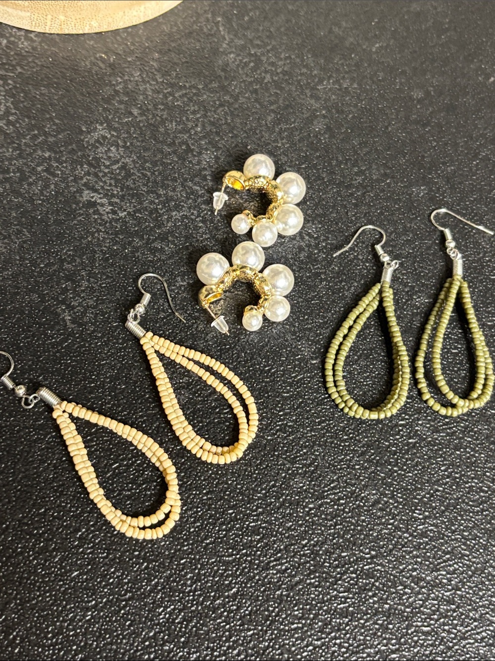 Pearl Cluster & Boho Dangle Earrings Bundle Pierced set of 3